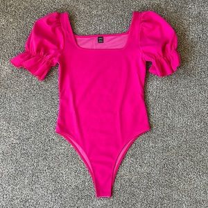 Hot Pink Ruffle Puff Sleeve Bodysuit Small